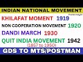 Indian National Movements | GDS to MTS exam | All Important dates of Indian Freedom Struggle | GK