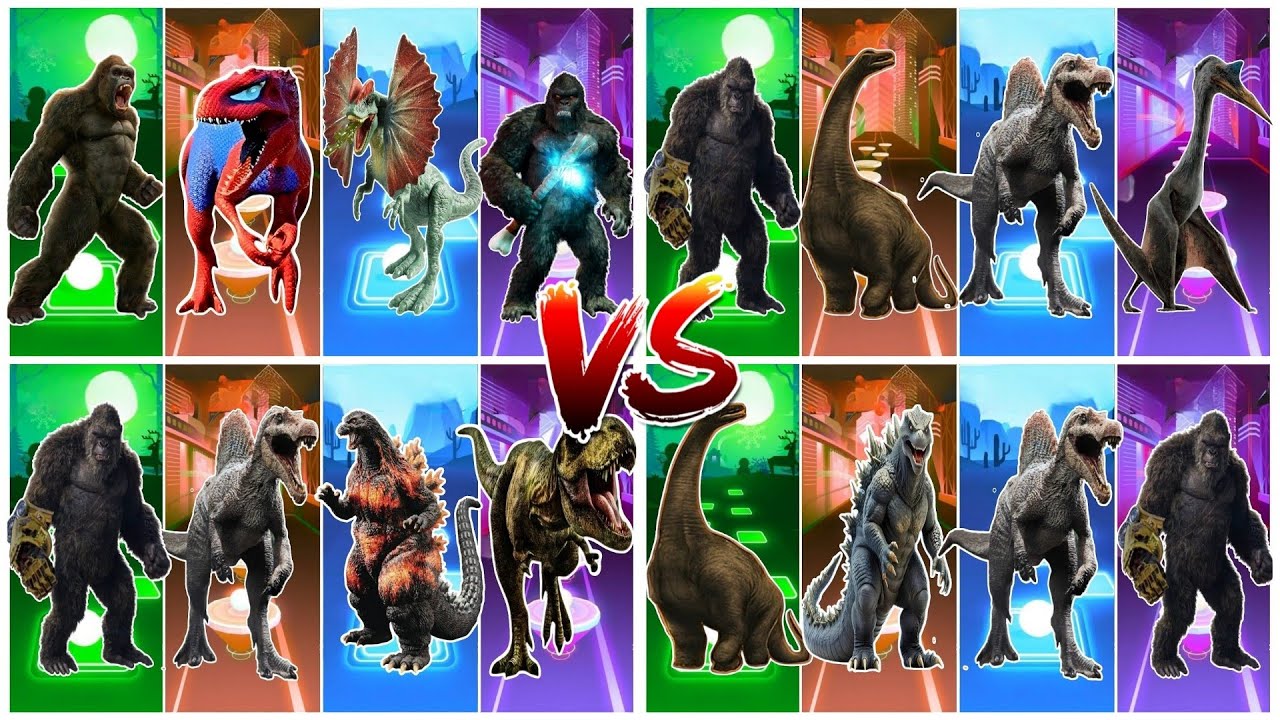 King Kong 🆚 Dinosaurs 🦖 🆚 Godzilla 🆚 Tyranosaurus 🎶 Tiles Hop Edm Rush