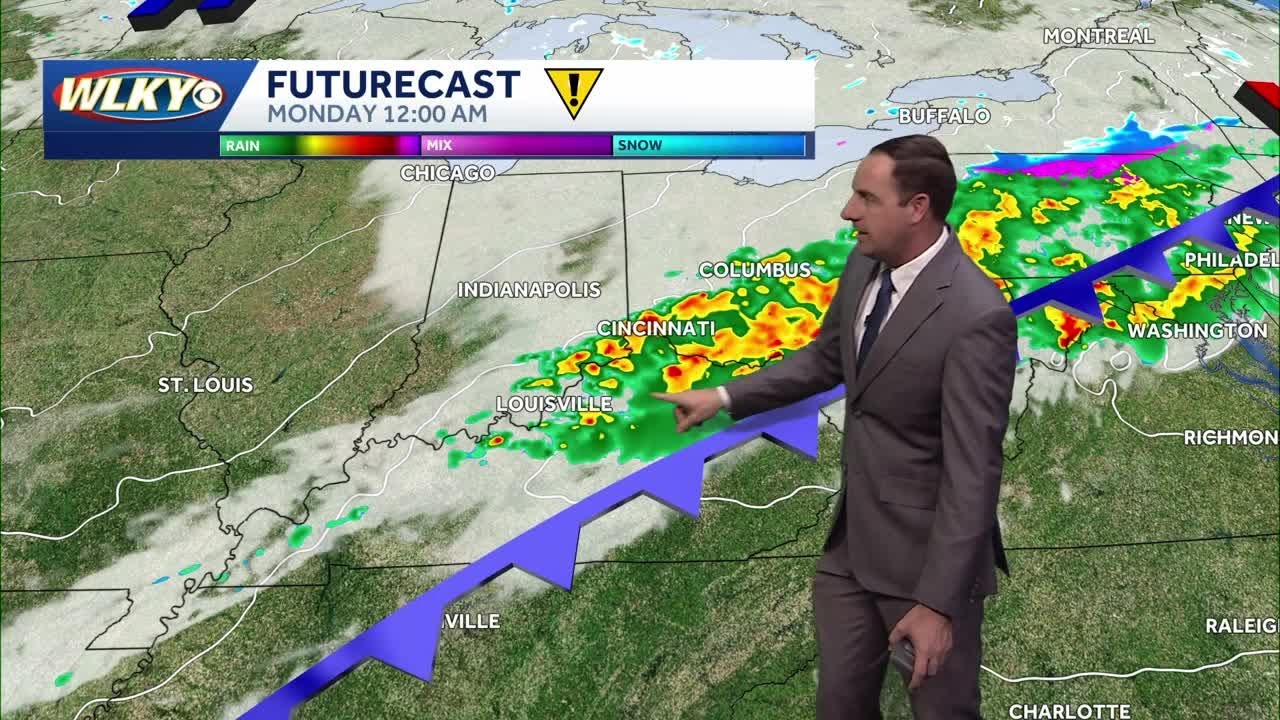 Showers and a few storms possible Sunday night - YouTube