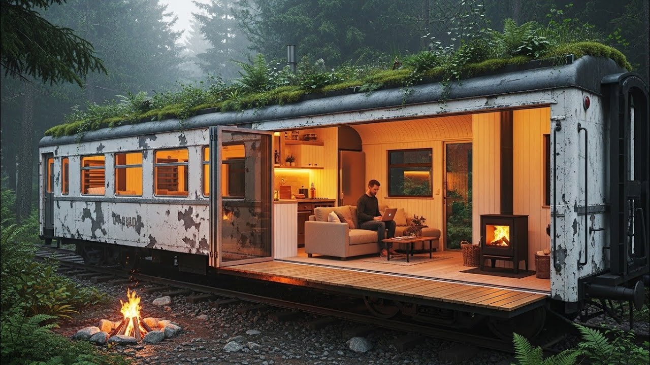 I Built a Modern Shelter in an Abandoned Train Car Deep in Woods