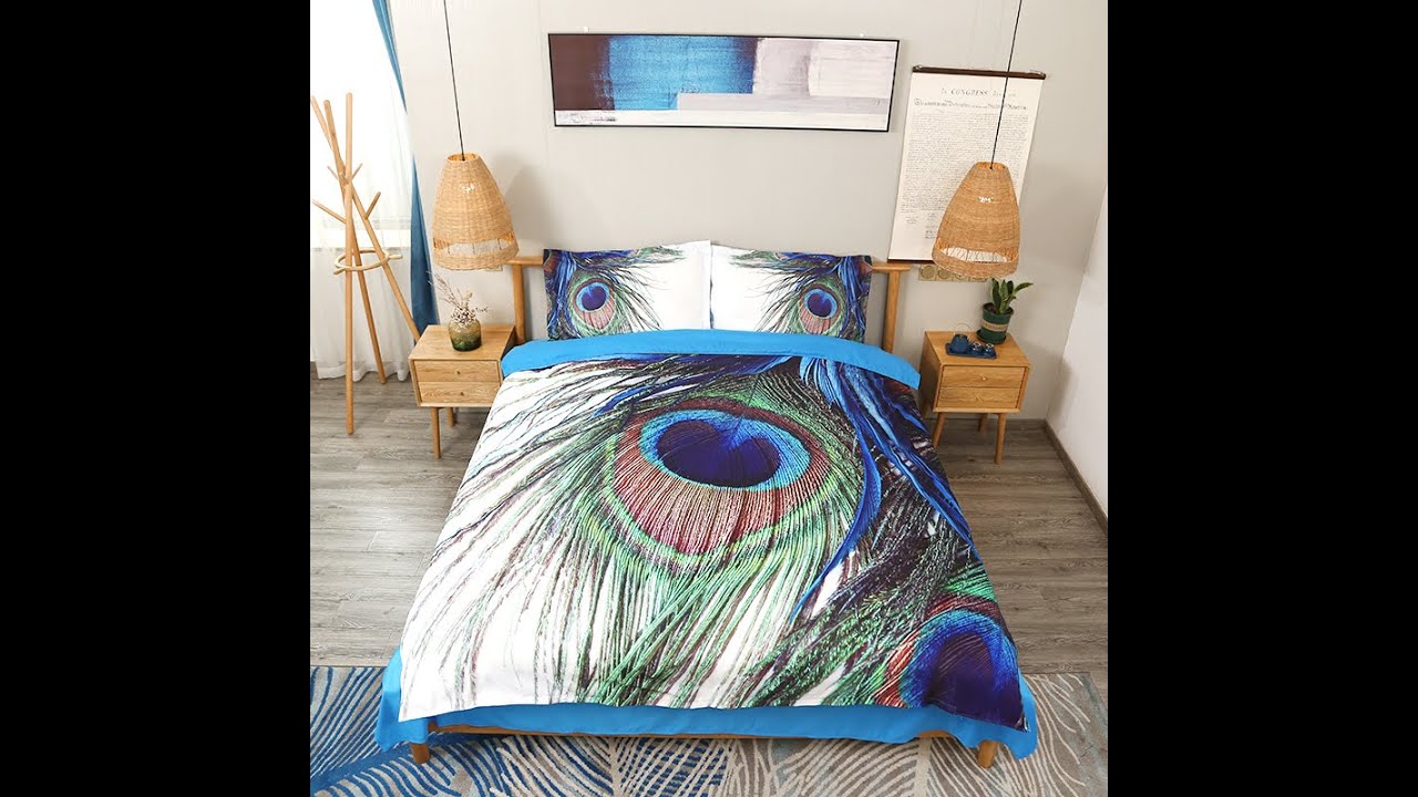 Peacock Feathers Duvet Cover Set Animal Printed 3D 4 PCS Bedding Sets High-Quality Polyester
