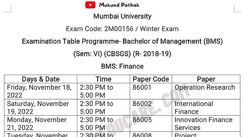 Bachelor of Management (BMS) l Examination Time Table 2022 l Mumbai University l Mukund Pathak