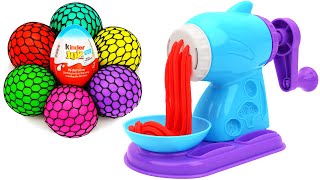 Satisfying Video l How to make Rainbow Play Doh Noddles From Stress Balls & Kinder Surprise Egg ASMR