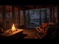 Rain and Fireplace Sounds at Lake Cabin | Sleep, Relax and Unwind at Night