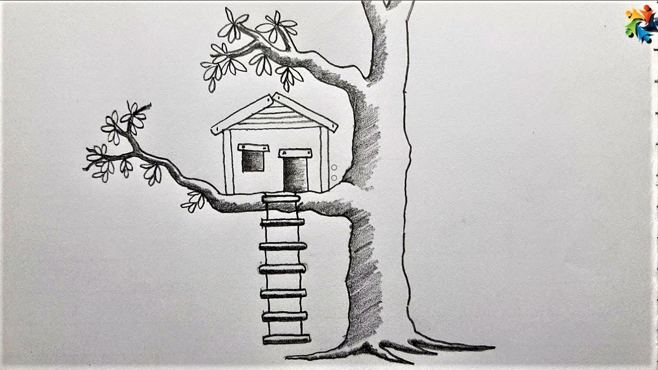Draw | Tree House Drawing | A House on the Tree | Easy Pencil ...