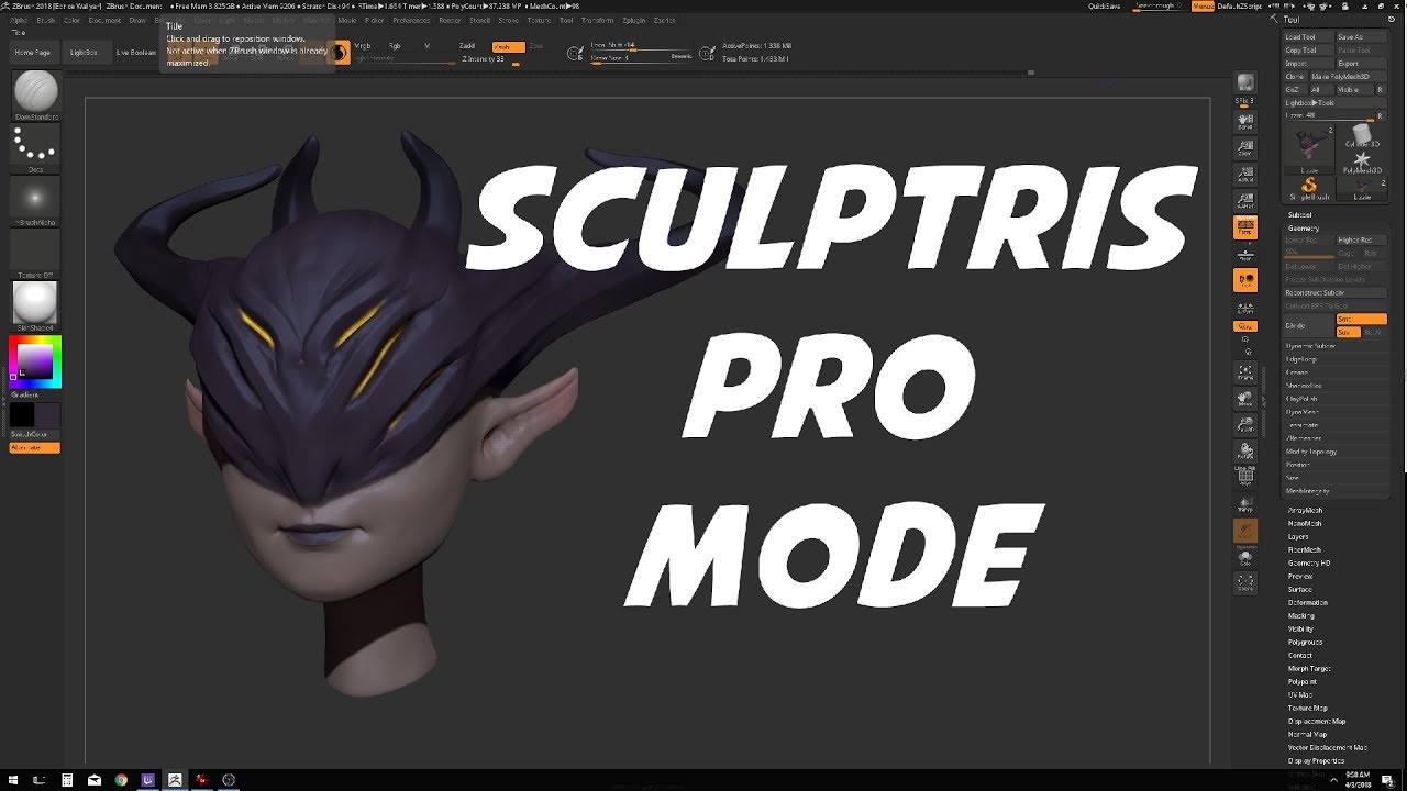 not being sculptris pro in zbrush 2018