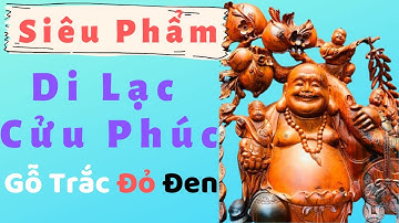 Tượng Gỗ: Di Lạc Cửu Phúc Vác Cành Đào - Gỗ Trắc Đỏ Đen | Đồ Gỗ Mạnh Sơn