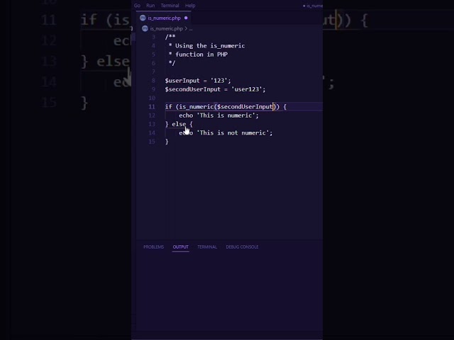 How t use the is_numeric Function in PHP - Part 2 #shorts class=