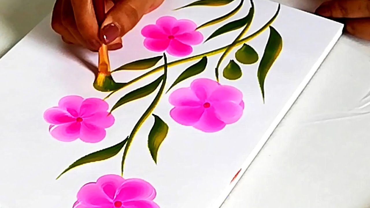 How To Make Easy ONE STROKE Flower  PAINTING Materials  Step by Step  Tutorial for Beginners