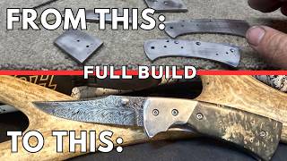 Feather Damascus Liner Lock Folder— Complete Handmade Knife Build Process 