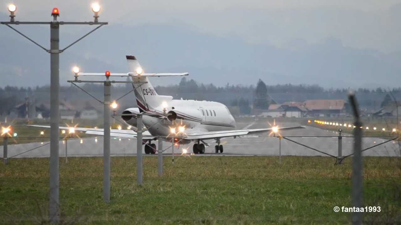 Raytheon Hawker 800XP Full thrust takeoff at airport BernBelp HD