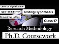 Testing Hypothesis| Level of significance| Type 1 and Type 2 error| One and two tail test|Hypothesis