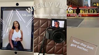 A week in my life VLOG: beauty outlet, silk press, photoshoot, sushi date +  MUKBANG | TORONTO