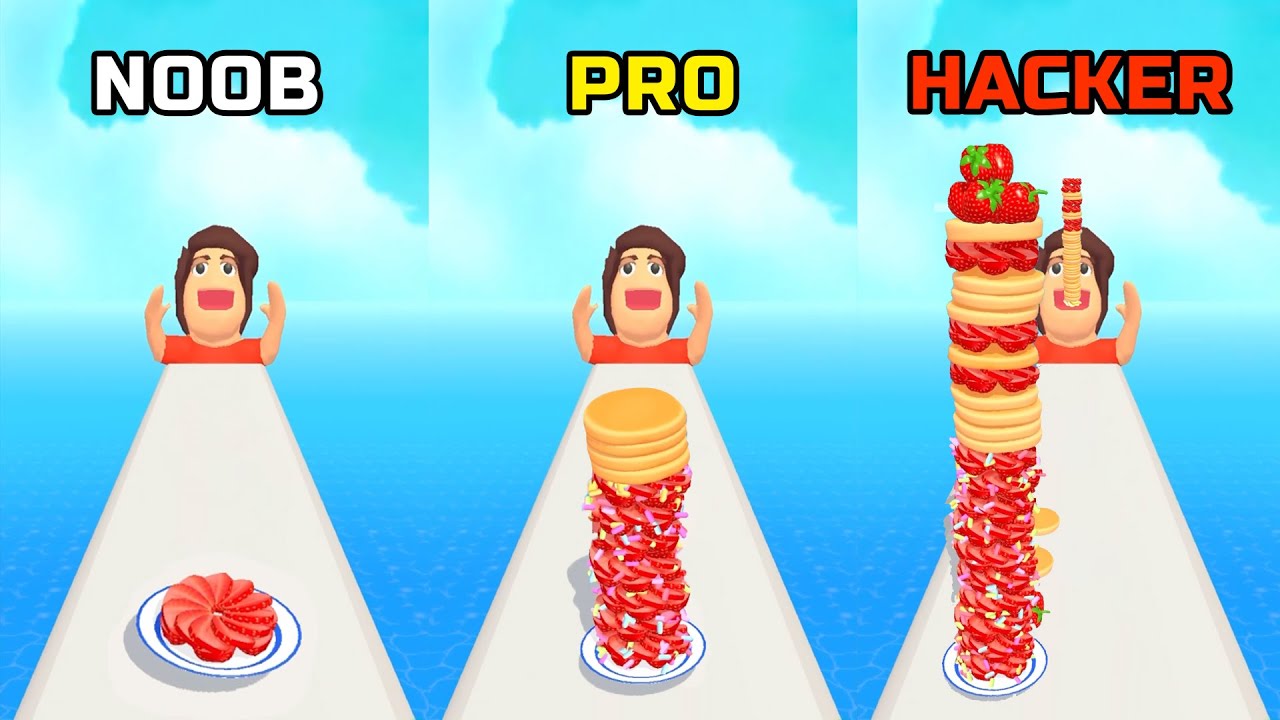 NOOB vs PRO vs HACKER In PANCAKE RUN! (ALL LEVELS!)