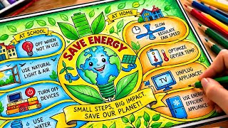 How to draw save energy poster chart drawing for competition ( very easy) step by step