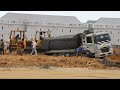 Heavy equipment - យីឌុបដឹកដីជាប់ផុង - Hyundai dump truck stuck in deep & recovery by 2 bulldozer