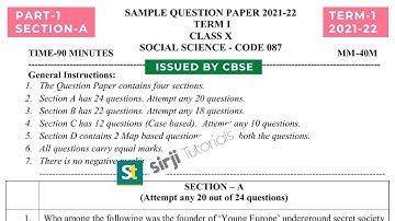 #1 CBSE Sample Paper Term 1 - 2021-22 | Class X  Social Science - MCQs, Case Based, Assertions & Map