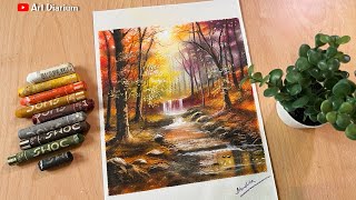 Beautiful Water Stream Drawing with Oil Pastel - Step by Step