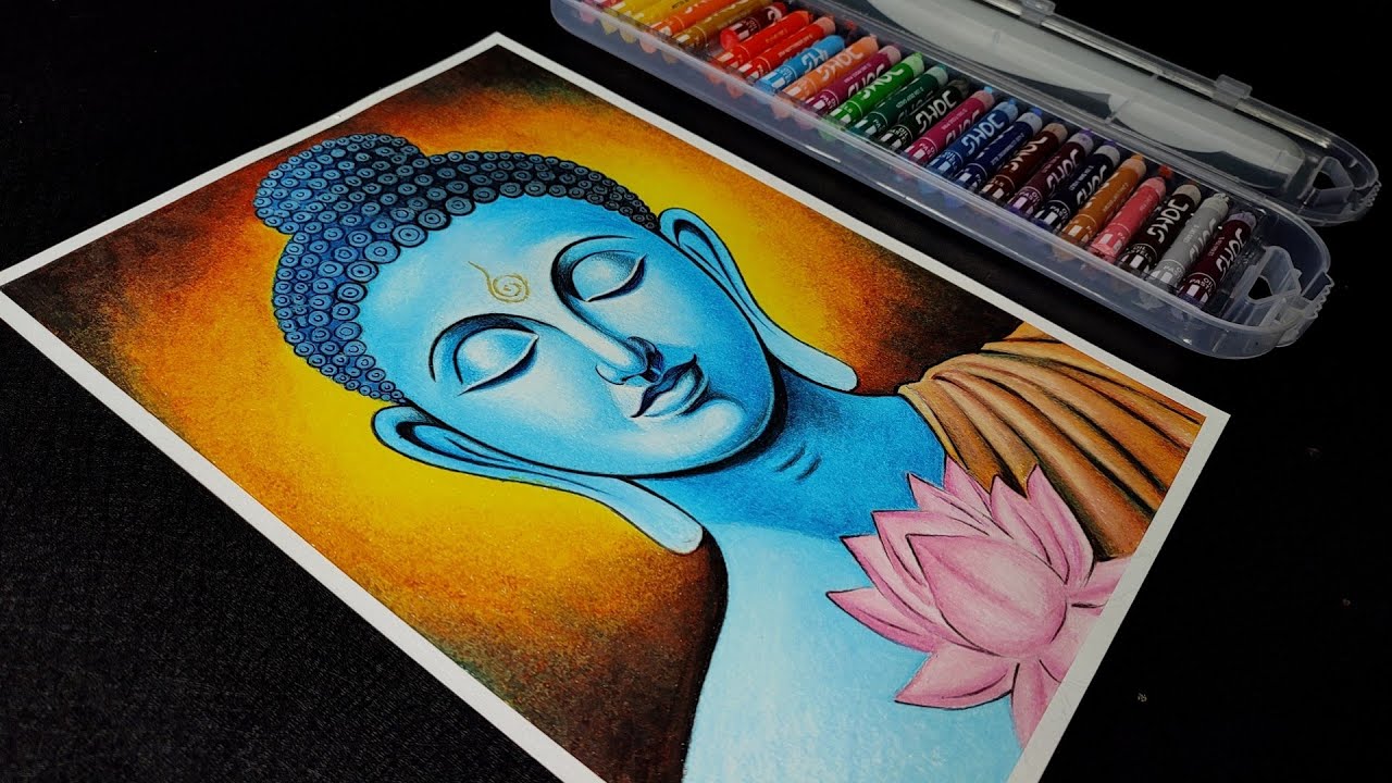How To Draw Lord Buddha With Oil Pastels Buddha Oil Pastel Painting
