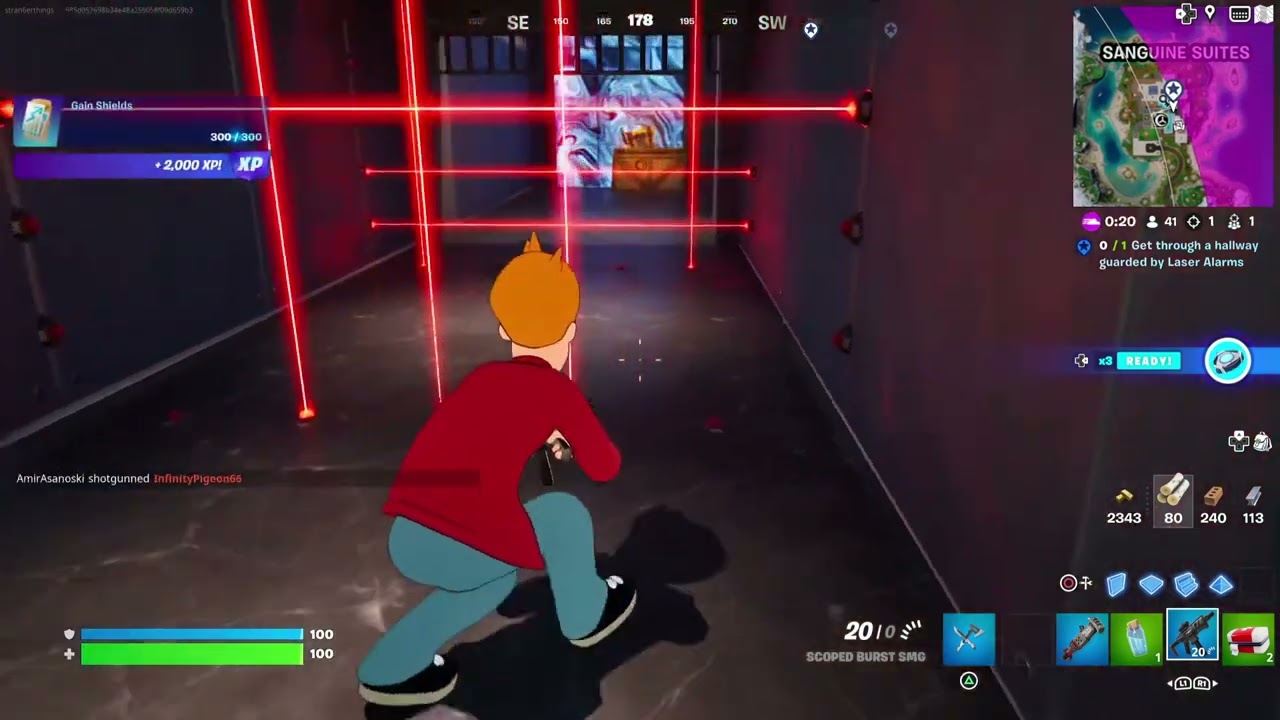 Get through a hallway guarded by laser alarms Fortnite