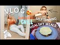 VLOG: My first Quarantine vlog! My skin care routine, Self Tan with me, healthy meal ideas!