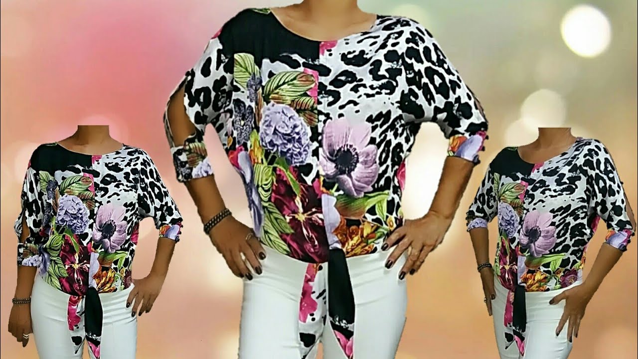 BLUSA MANGA MORCEGO com PUNHOS E AMARRAÇÃO- Modelagem/Corte/Costura