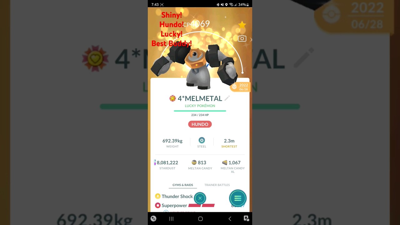 My Best Pokemon! Shiny, Lucky, Hundo, Best Buddy Melmetal Pokemon Go 