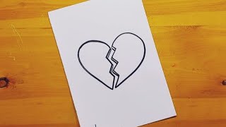 رسم سهل || رسم قلب مكسور بطريقه سهله خطوه بخطوه || easy drawing || Draw a broken