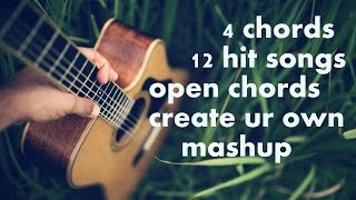 Video thumbnail of "4 open chords 12 Hit Songs GUITAR SIMPLE ACOUSTIC LESSONS BOLLYWOOD MASHUP"