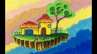 Cách vẽ tranh ngôi nhà mơ ước đơn giản / ngôi nhà trên đảo bay ...