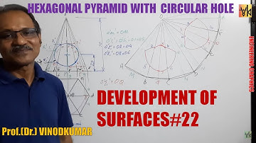 DEVELOPMENT OF SURFACES -22, A hexagonal pyramid with a circular hole by Prof. Vinodkumar