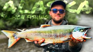Fly Fishing for Salmon in Alaska *INSANE BLITZ* | Flossing Salmon in Clear Riffly Creek