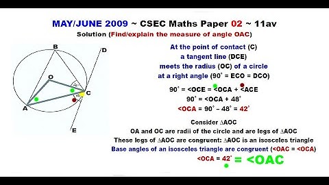 Paper2-CSEC-MATHS-374 ~ Circle Geometry & Angle OAC ~ May/June 2009 Number 11av