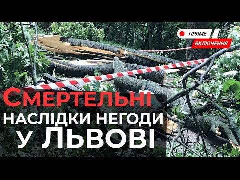 Наслідки буревію у Львові. Через падіння дерев у Стрийському парку загинуло двоє людей.Наживо