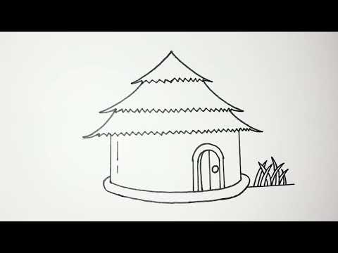 How to draw a house | easy hut drawing tutorial for kids 