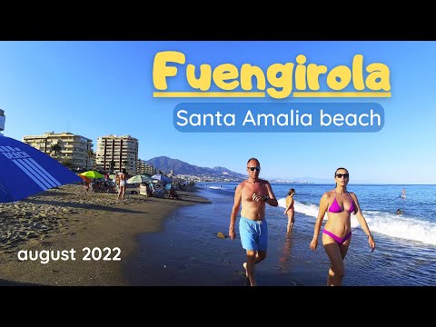 Wide Beach Santa Amalia - Fuengirola, Spain. 4K Walk Tour. Costa del Sol