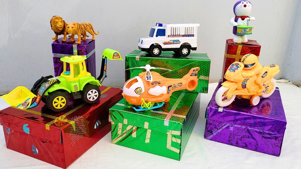 Toys ki Unboxing diy JCB helicopter doreamon car kids toy gift