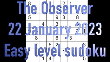 Sudoku solution – The Observer sudoku 22 January 2023 Easy level