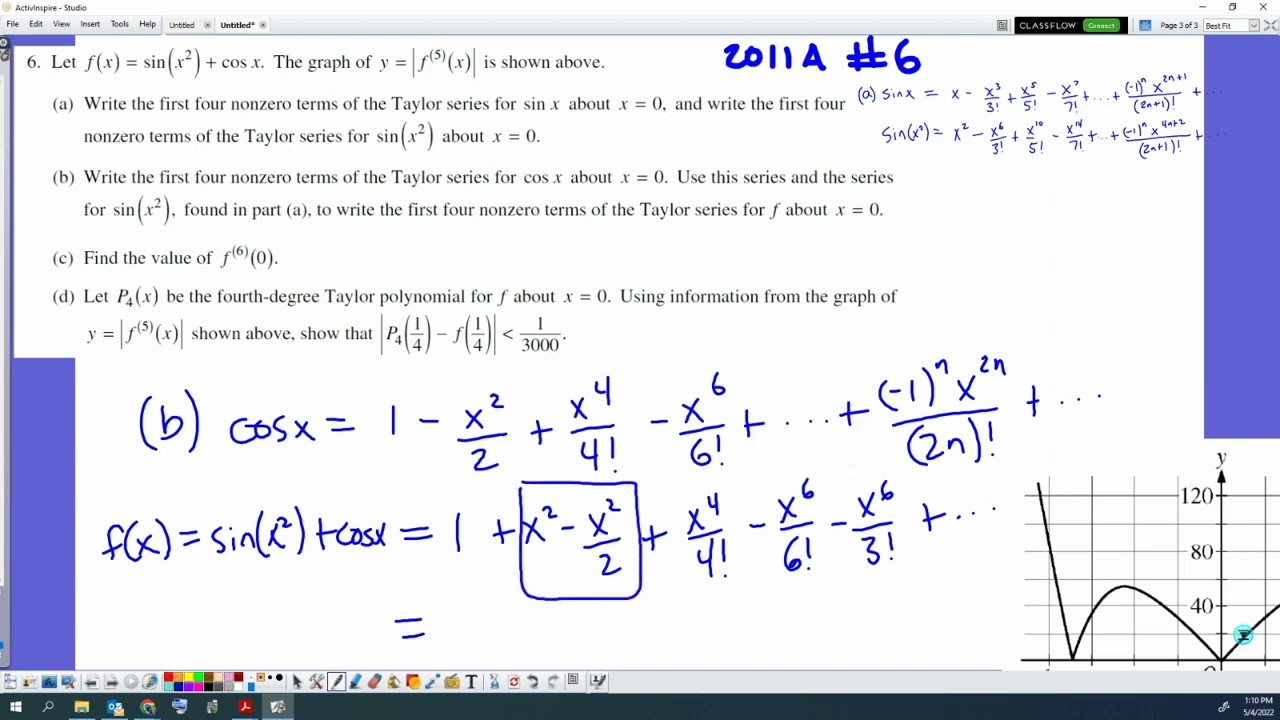 BC 2011A 6 power series manipulation and LaGrange error bound