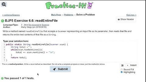 Java Practice It || 6.6 readEntireFile || file processing, scanner, while loop, += with strings