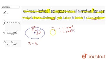 A uniform circular disc of radius `R` is rotating about its own axis with moment of inertia