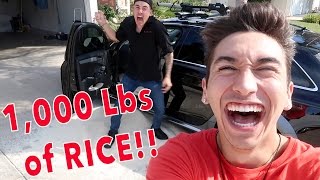 PUTTING 1,000 POUNDS OF RICE IN MY BROTHERS CAR!! *PRANK GONE WRONG*