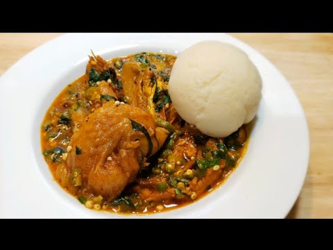 HOW TO MAKE OGBONO AND OKRA   OKRO soup WITH SPINACH AND UZIZA. NIGERIA OGBONO AND OKRA SOUP RECIPE