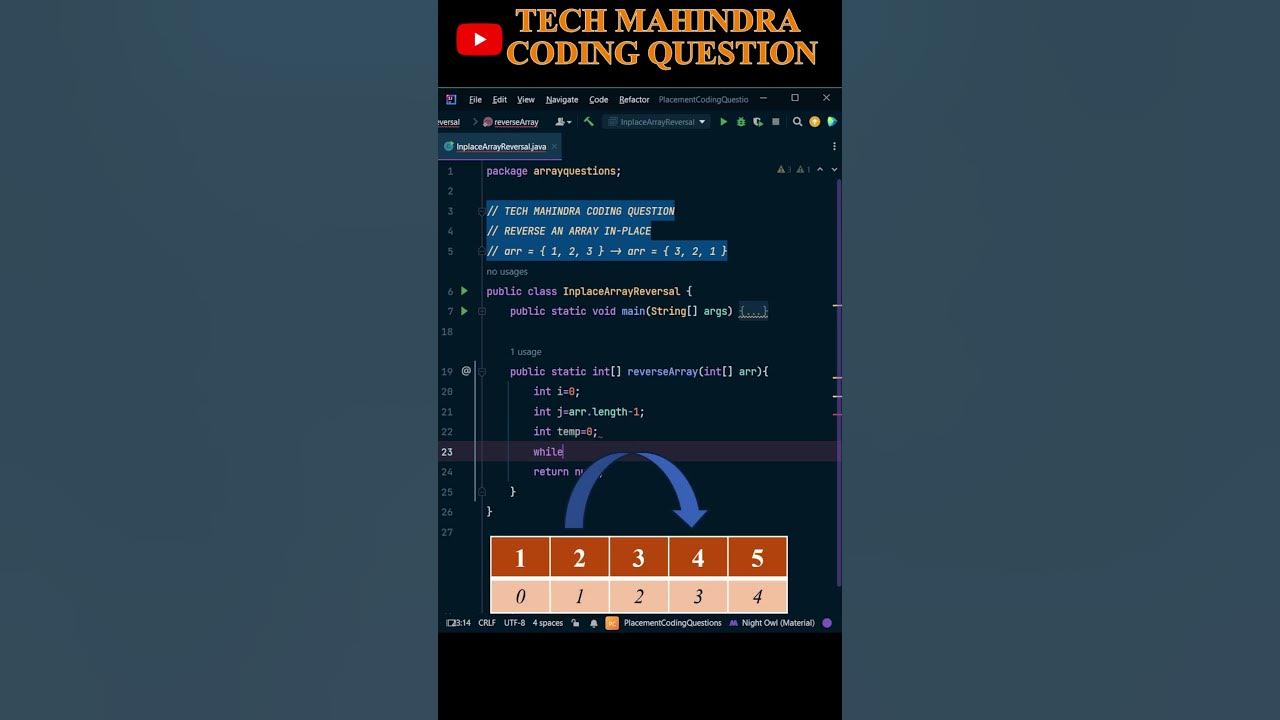 Tech mahindra coding question reverse an array in place 