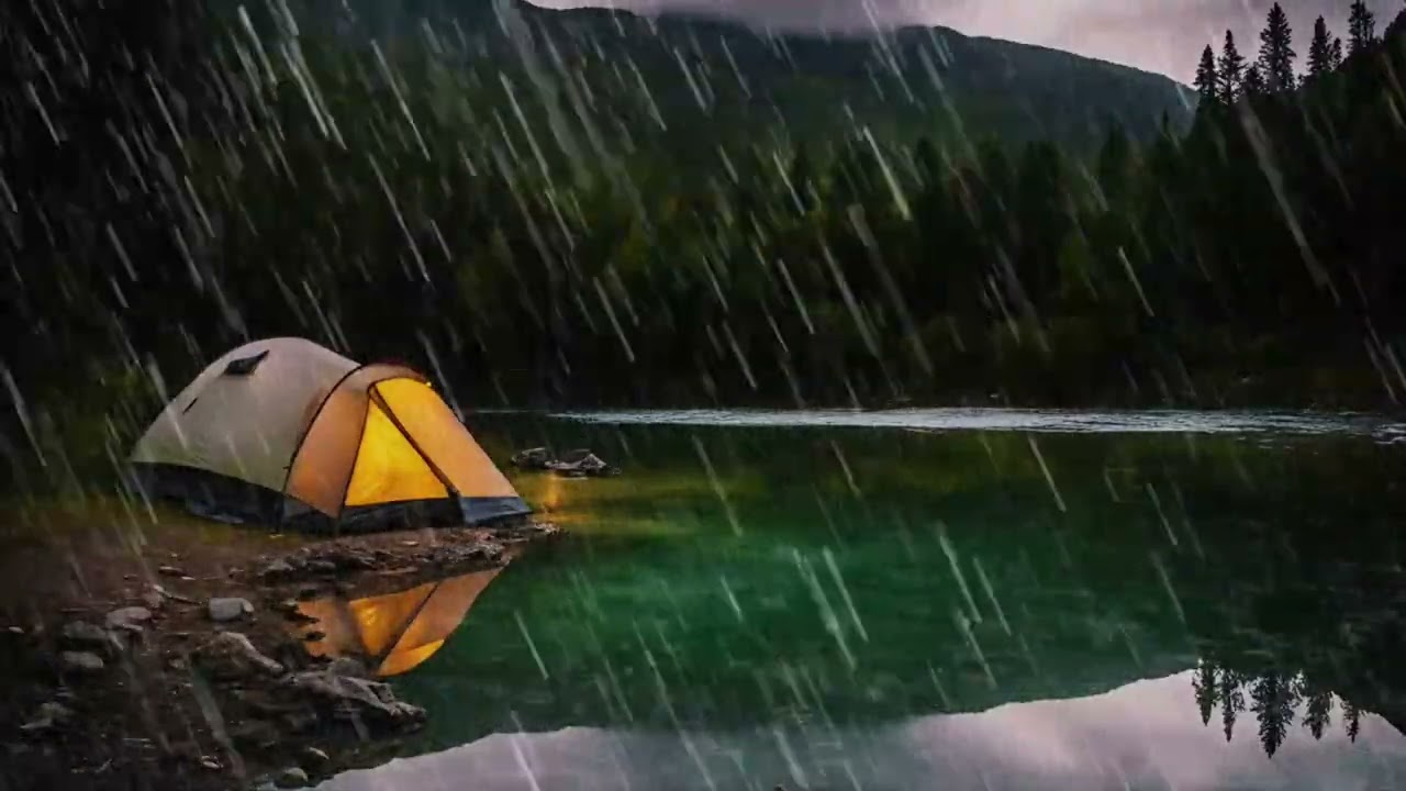 Healing Ambience: Gentle Rain on Tent, Calm River Flow & Relaxing Piano Music for Stress Relief