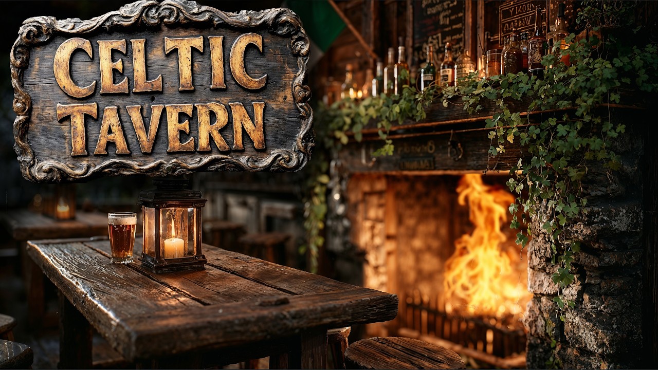 Cozy Irish Tavern ☘️ St. Patrick’s Fireplace Ambience (Warm Celtic Folk Music)