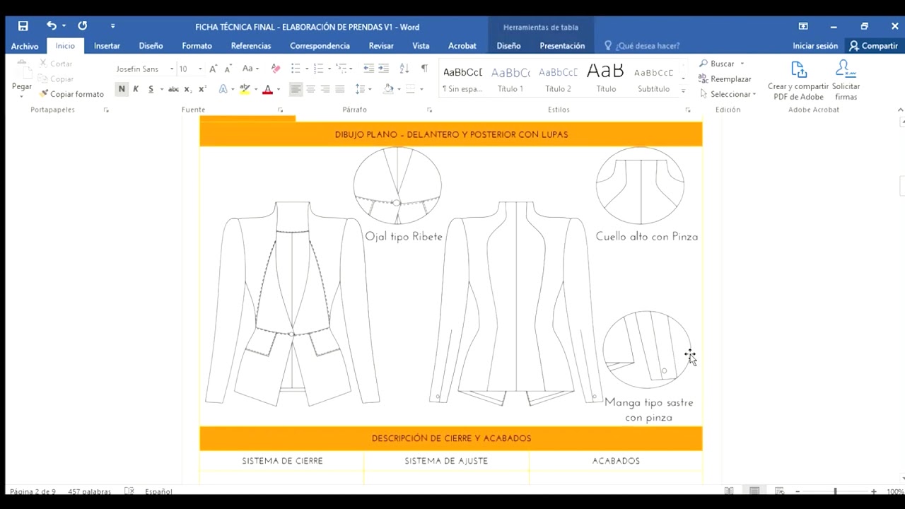 DILIGENCIAMIENTO DE FICHA TÉCNICA DE PRENDA