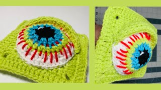 Halloween Granny Square Spooktacular Eyeball Granny Square  Crochet Eyeball