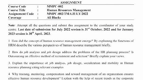 IGNOU MMPC-002 Solved Assignment Jan 2023 PDF [FREE] || IGNOU MBA || Human Resource Management
