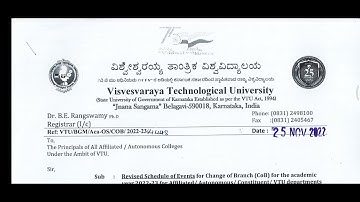 VTU Today Update : BE Change of Branch Revised Circular